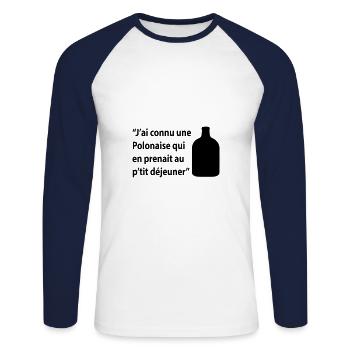 tonton flingueur - T-shirt baseball manches longues Homme - blanc/marine - Devant - Nik (191cm)