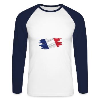Flag Patriot Gift Home Pays France - T-shirt baseball manches longues Homme - blanc/marine - Devant - Nik (191cm)