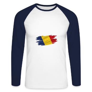 Flag Patriot Gift Home Country Flag Roumanie - T-shirt baseball manches longues Homme - blanc/marine - Devant - Nik (191cm)