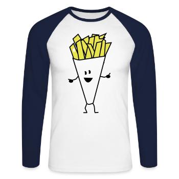 french fries - T-shirt baseball manches longues Homme - blanc/marine - Devant - Nik (191cm)