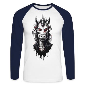 Grusel Vampir Einhorn Halloween Magie - Unisex Baseballshirt langarm - Weiß/Navy - Vorne - Nik (191cm)