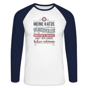 Katzenliebe > Meine Katze macht mein Leben schöner - Unisex Baseballshirt langarm - Weiß/Navy - Vorne - Nik (191cm)