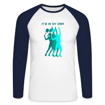 Es liegt in meiner DNA, Tennis, Smash - Unisex Baseballshirt langarm - Weiß/Navy - Vorne - Nik (191cm)