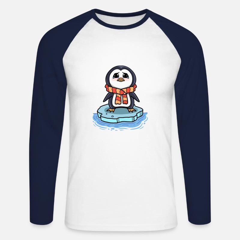 Trauriger Pinguin Eisscholle Klimawandel - Unisex Baseballshirt langarm - Weiß/Navy