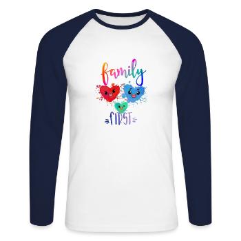 Family First - T-shirt baseball manches longues Homme - blanc/marine - Devant - Nik (191cm)