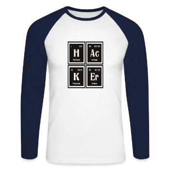 Hacker | Periodic Table of Elements - Unisex Long Sleeve Baseball T-Shirt - white/navy - Front - Nik (191cm)