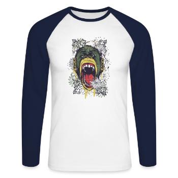 Chimpanzé - T-shirt baseball manches longues Homme - blanc/marine - Devant - Nik (191cm)