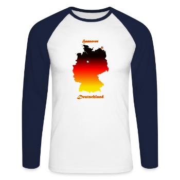 Deutschlandkarte mit der Stadt Hannover als Stern - Unisex Baseballshirt langarm - Weiß/Navy - Vorne - Nik (191cm)
