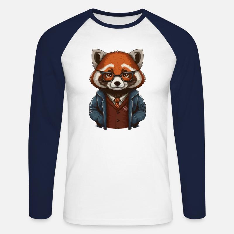 roter Panda als Hipster - Unisex Baseballshirt langarm - Weiß/Navy