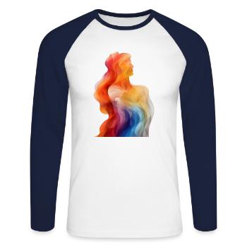 Liberté de l’amour fémal - T-shirt baseball manches longues Homme - blanc/marine - Devant - Nik (191cm)