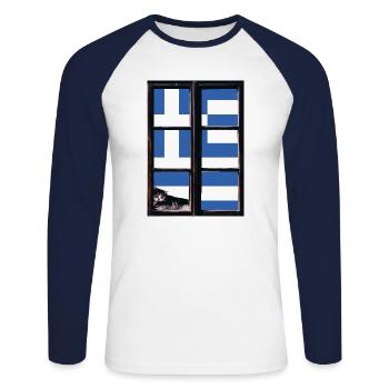 Drapeau de la Grèce Hellas Athènes Drapeau grec - T-shirt baseball manches longues Homme - blanc/marine - Devant - Nik (191cm)