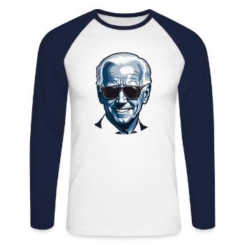 Joe Biden 2024 - T-shirt baseball manches longues Homme - blanc/marine - Devant - Nik (191cm)