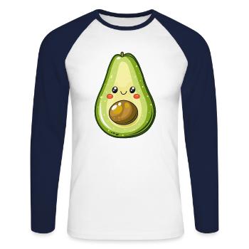 Avocado with face - Unisex Long Sleeve Baseball T-Shirt - white/navy - Front - Nik (191cm)