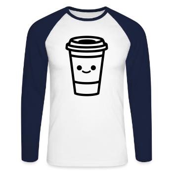 Kaffeebecher - Unisex Baseballshirt langarm - Weiß/Navy - Vorne - Nik (191cm)