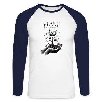 Plant Seeds of Kindness - Unisex Long Sleeve Baseball T-Shirt - white/navy - Front - Nik (191cm)