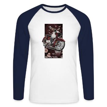 Star (rot / Tuning) // Illustration - Unisex Baseballshirt langarm - Weiß/Navy - Vorne - Nik (191cm)