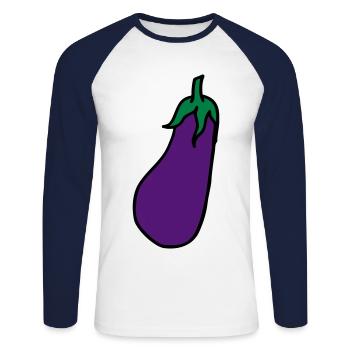 Aubergine Eggplant - Unisex Baseballshirt langarm - Weiß/Navy - Vorne - Nik (191cm)