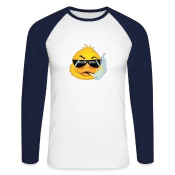 Canard tu canard - T-shirt baseball manches longues Homme - blanc/marine - Devant - Nik (191cm)