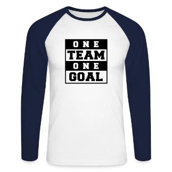 Team Work Goal Sport Team Goal Gift Idea - Unisex Long Sleeve Baseball T-Shirt - white/navy - Front - Nik (191cm)