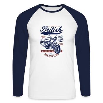 British Motorcycle - Unisex Baseballshirt langarm - Weiß/Navy - Vorne - Nik (191cm)