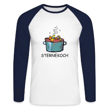 Sternekoch Kochtopf mit Sternen - Unisex Baseballshirt langarm - Weiß/Navy - Vorne - Nik (191cm)