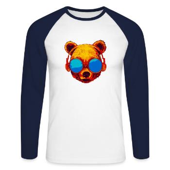 Bear with sunglasses - Unisex Long Sleeve Baseball T-Shirt - white/navy - Front - Nik (191cm)