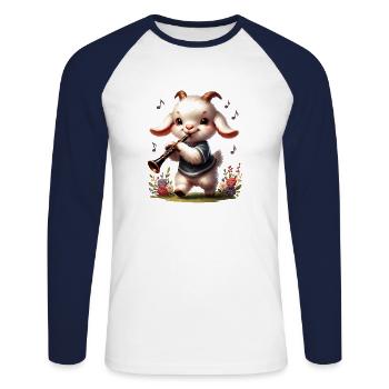 Chèvre jouant de la clarinette drôle Motif de ferme - T-shirt baseball manches longues Homme - blanc/marine - Devant - Nik (191cm)