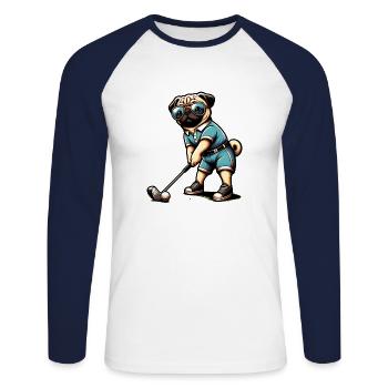 Funny Pug Golfer Cool Dog Golf Fun - Unisex Long Sleeve Baseball T-Shirt - white/navy - Front - Nik (191cm)