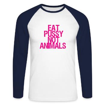 Manger la chatte pas des dictons végétaliens - T-shirt baseball manches longues Homme - blanc/marine - Devant - Nik (191cm)
