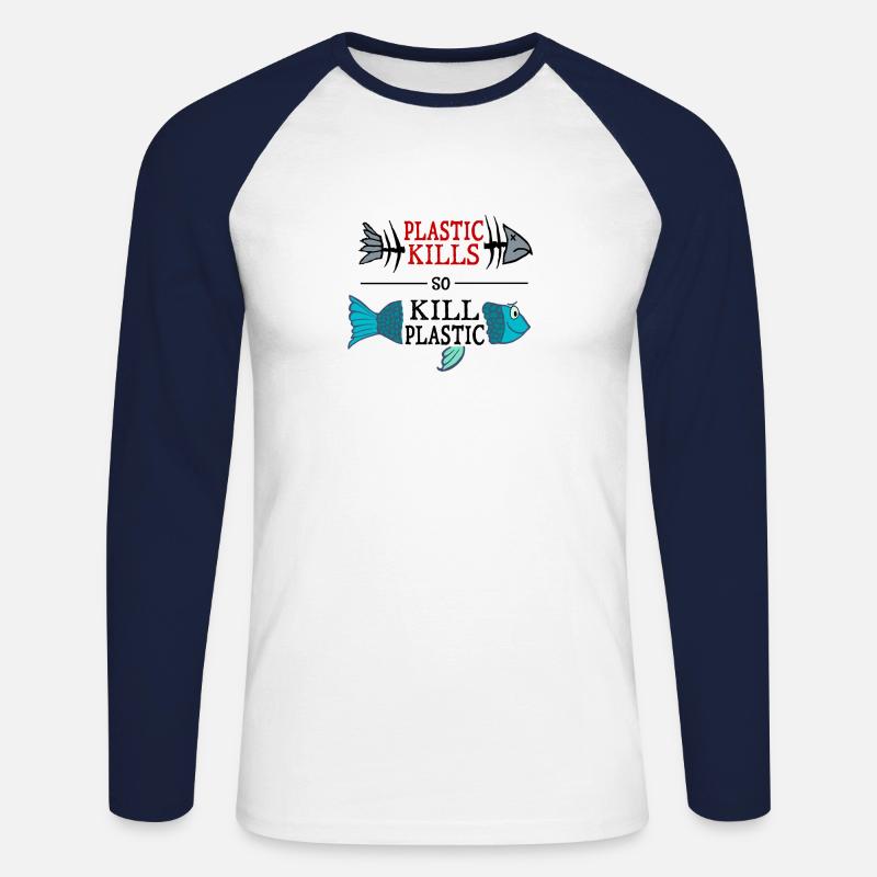 plastic kills - so kill plastic - Unisex Baseballshirt langarm - Weiß/Navy