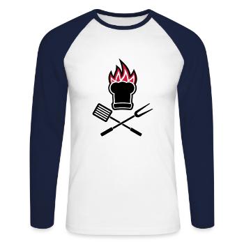 Barbecue on fire - Unisex Long Sleeve Baseball T-Shirt - white/navy - Front - Nik (191cm)