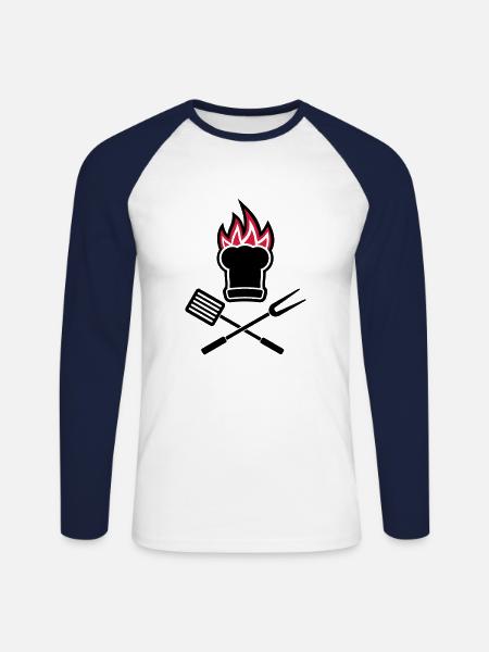 Barbecue on fire - Unisex Long Sleeve Baseball T-Shirt - white/navy