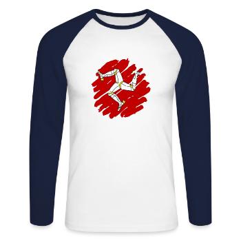 Île de Man Flagge Triskele Drapeau de l’île de Man - T-shirt baseball manches longues Homme - blanc/marine - Devant - Nik (191cm)