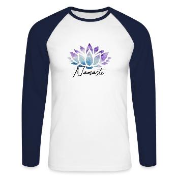 Namaste Lotusblüte bunt Muster Pattern - Unisex Baseballshirt langarm - Weiß/Navy - Vorne - Nik (191cm)
