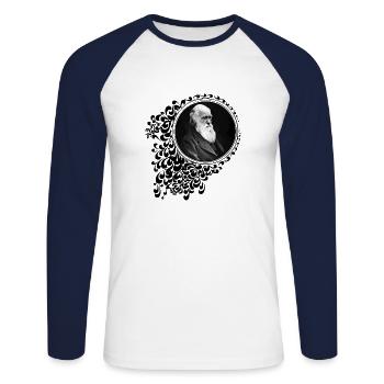 Charles Darwin Décoratif - T-shirt baseball manches longues Homme - blanc/marine - Devant - Nik (191cm)