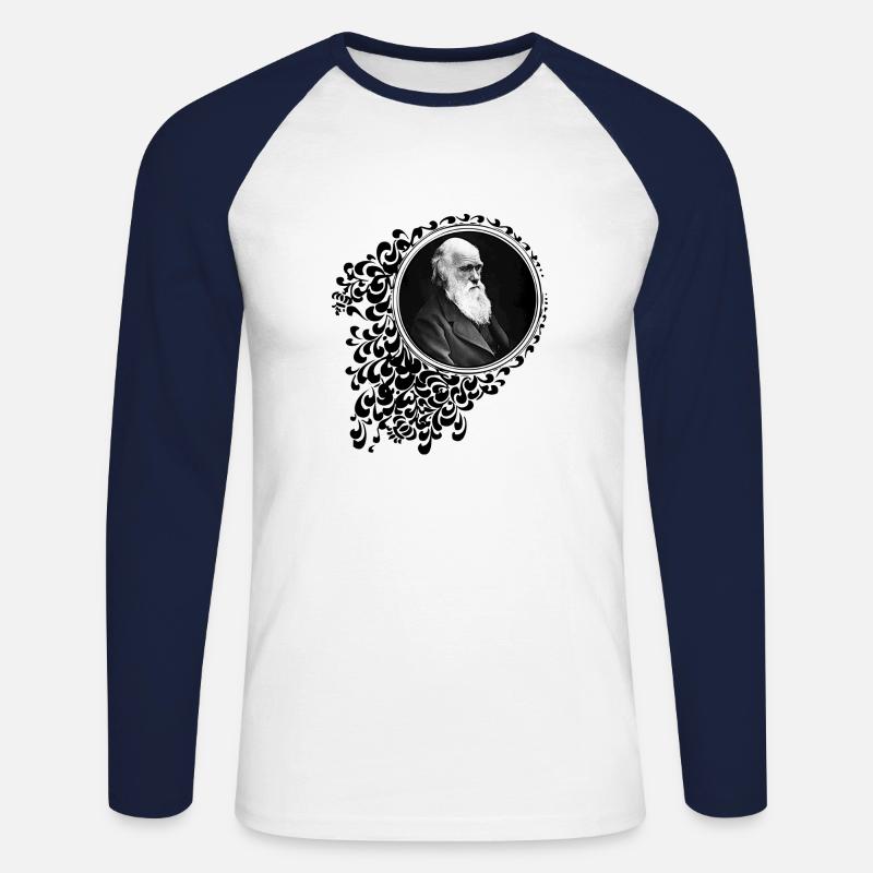 Charles Darwin Dekorativ - Unisex Baseballshirt langarm - Weiß/Navy