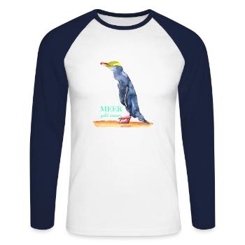 Meer geht immer - Pinguin! - Unisex Baseballshirt langarm - Weiß/Navy - Vorne - Nik (191cm)