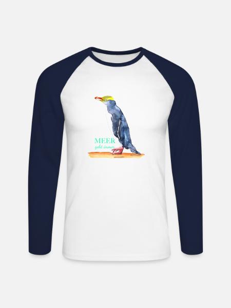 Meer geht immer - Pinguin! - Unisex Baseballshirt langarm - Weiß/Navy