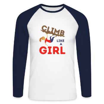 Vintage Climb Like A Girl - Rock Climbing Girl - Unisex Long Sleeve Baseball T-Shirt - white/navy - Front - Nik (191cm)