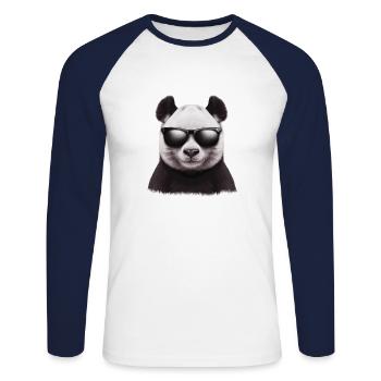 Panda avec lunettes de soleil Cadeau cool et drôle - T-shirt baseball manches longues Homme - blanc/marine - Devant - Nik (191cm)