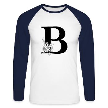 BuchstabeB - Unisex Baseballshirt langarm - Weiß/Navy - Vorne - Nik (191cm)