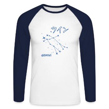 Constellation du signe du zodiaque Gémeaux Signe du Japon - T-shirt baseball manches longues Homme - blanc/marine - Devant - Nik (191cm)