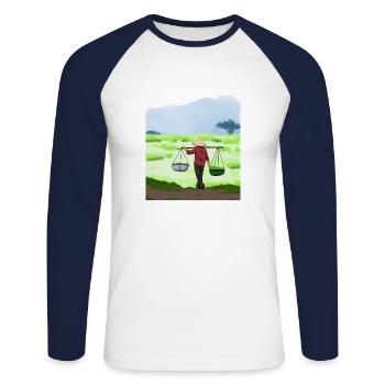Vietnam Viet Bauern Reisfeld Flagge I Geschenk - Unisex Baseballshirt langarm - Weiß/Navy - Vorne - Nik (191cm)