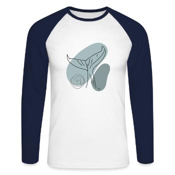 "Whale Fin", Boho Line Art Design, Series "Ocean" - Unisex Long Sleeve Baseball T-Shirt - white/navy - Front - Nik (191cm)