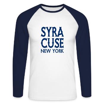 Syracuse - New York - United States of America USA - Unisex Long Sleeve Baseball T-Shirt - white/navy - Front - Nik (191cm)