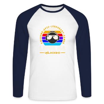 Level 54 - Unisex Long Sleeve Baseball T-Shirt - white/navy - Front - Nik (191cm)