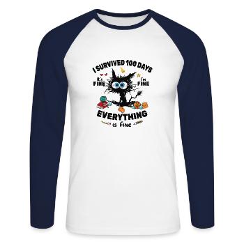 Happy 100th Day of School Funny Black Cat 100 Days - Unisex Long Sleeve Baseball T-Shirt - white/navy - Front - Nik (191cm)