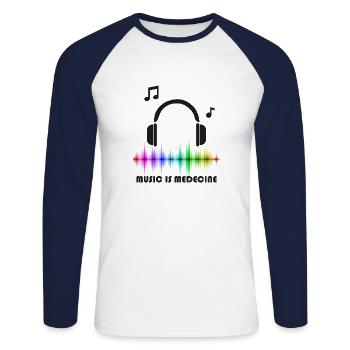 La musique est un médicament - T-shirt baseball manches longues Homme - blanc/marine - Devant - Nik (191cm)