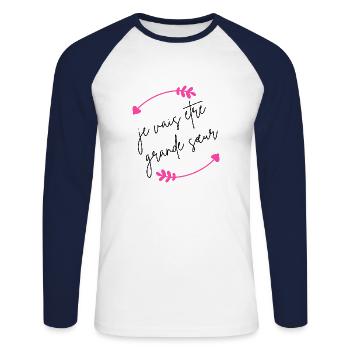 Ich werde eine große Schwester sein - Unisex Baseballshirt langarm - Weiß/Navy - Vorne - Nik (191cm)