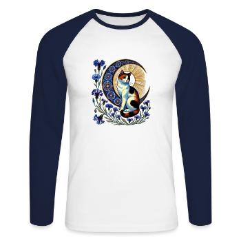 Calico Cat Moon - Unisex Long Sleeve Baseball T-Shirt - white/navy - Front - Nik (191cm)